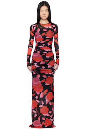 Black & Red Floral Print Maxi Dress