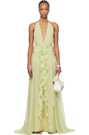Green Rose Decoration Maxi Dress