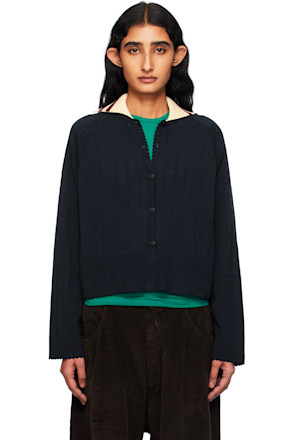 Navy Organic Cotton Long Sleeves Cardigan