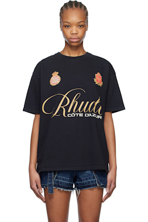 Black 'Rhude' Script Crest T-shirt
