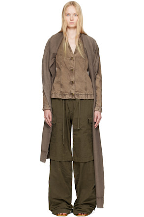 SSENSE Exclusive Brown Asymmetric Scarf Denim Jacket