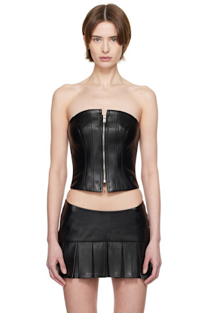 Black Zip Faux-Leather Top