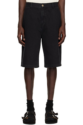 Black Twill Patch Denim Shorts