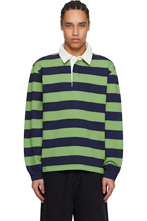 Green & Navy Striped Rugby Polo