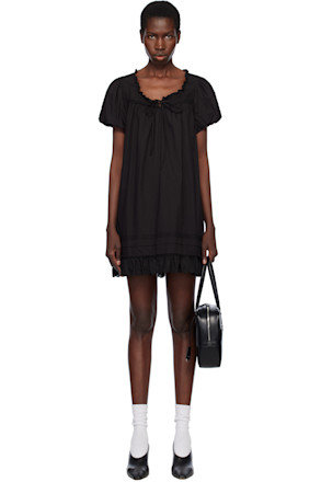 Black Puff Shirring Minidress