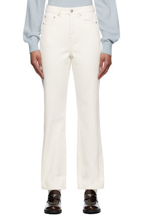 Beige Linear Straight Jeans