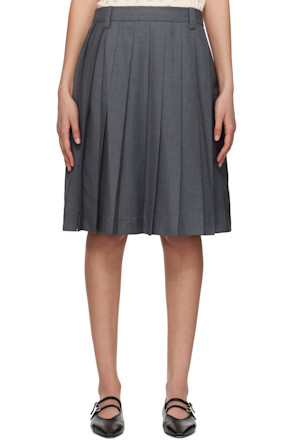 Gray Pleats Midi Skirt