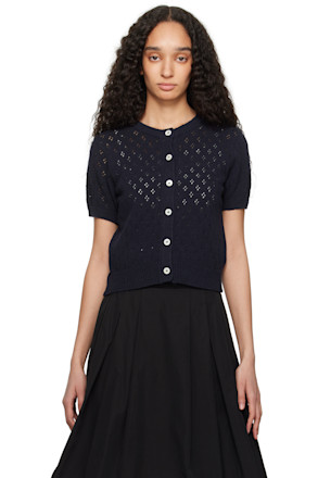 Navy Crochet Half Sleeve Cardigan