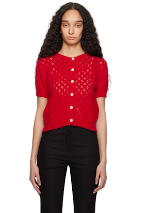 Red Crochet Half Sleeve Cardigan