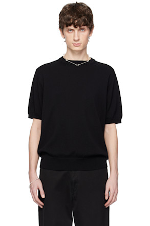 Black Regular Fit Crew Neck Short Sleeve Sweater