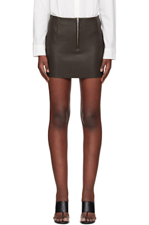 Brown Bonded Leather Miniskirt