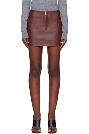 Burgundy Bonded Leather Miniskirt