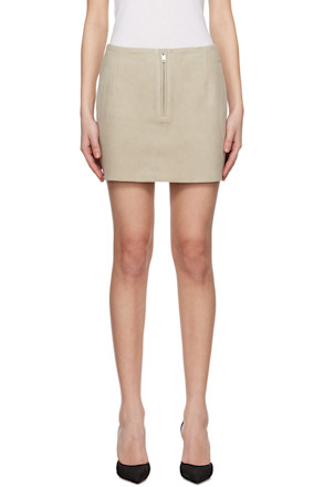 Beige Bonded Leather Miniskirt
