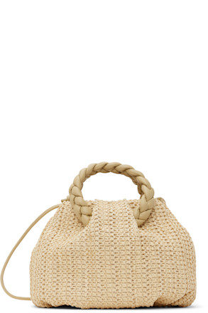 Beige Bombon Medium Raffia Bag