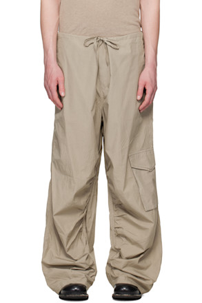 Beige Loose Drawstring Collapse Cargo Pants