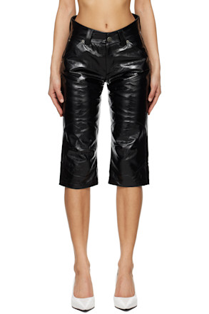 Black Knee Pad Leather Shorts