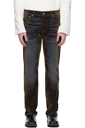 Blue & Khaki Rafa Stretch Suede Straight Leg Jeans