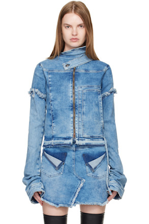 Blue Drape Collar Denim Jacket