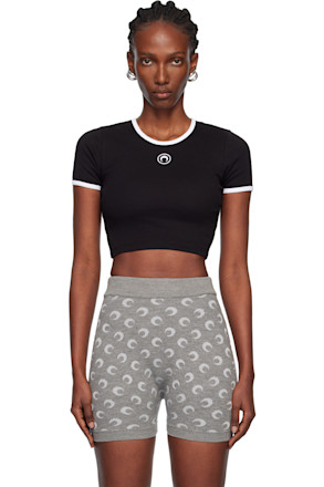 Black Moon Logo Ribbed Jersey Cropped T-shirt