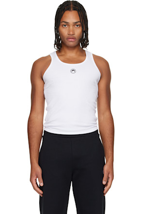 White Moon Logo Ribbed Jersey Tank Top