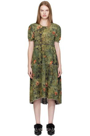 Green Shredded Relaxed Reversible Midi Dress
