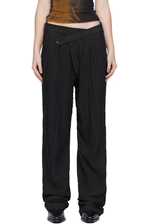 Black Triple Pleat Crossover Trousers