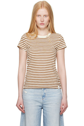 Beige & Brown 'The Slub Striped' T-shirt
