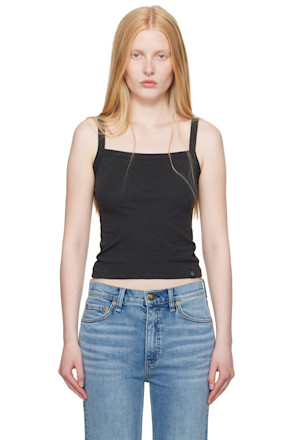 Black 'The Slub Square Neck' Tank Top