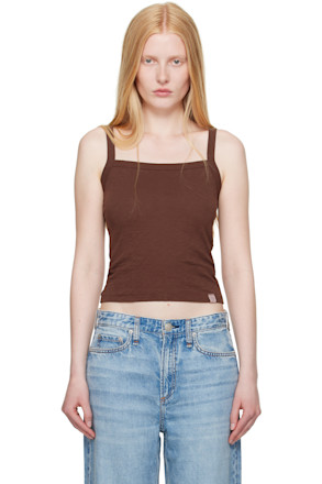 Brown 'The Slub Square Neck' Tank Top