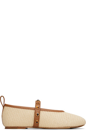 Beige Spire Straw Mary Jane Ballerina Flats
