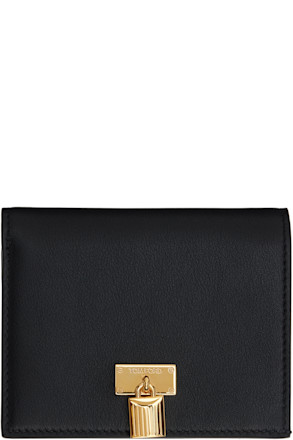 Black Grain Leather Padlock Compact Wallet