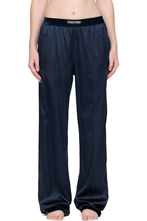 Navy Stretch Silk Satin Lounge Pants