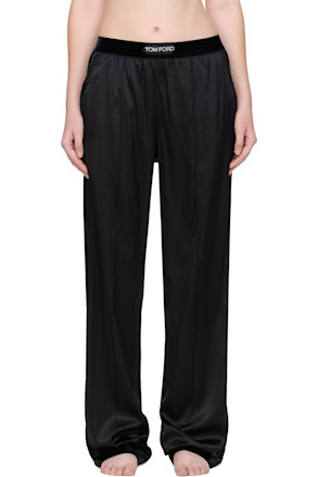 Black Stretch Silk Satin Lounge Pants
