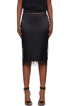 Black Knee-Length Lace Inserts Midi Skirt