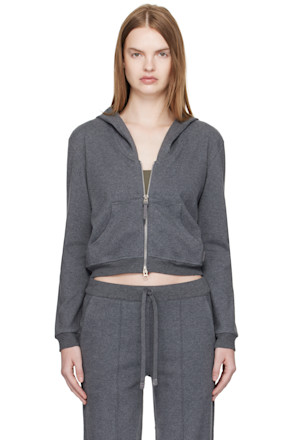 Gray Peachy Hand Cotton Jersey Zip Hoodie