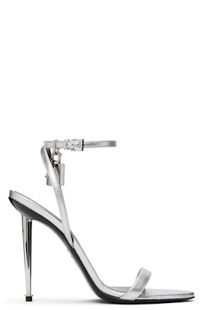 Silver Nappa Padlock Pointy Naked Heeled Sandals
