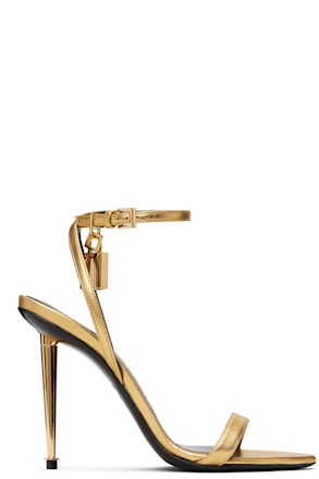 Gold Nappa Padlock Pointy Naked Heeled Sandals