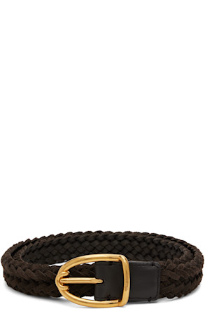 Brown Woven Suede Angled Buckle Belt