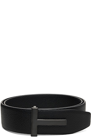 Black Grain Leather T Buckle Belt