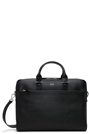 Black Grain Leather Slim Briefcase