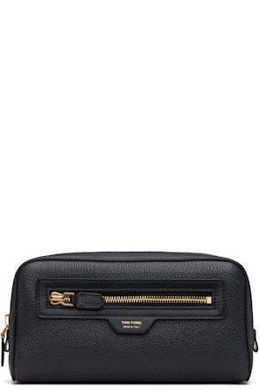 Black Grain Leather Smart Wash Pouch