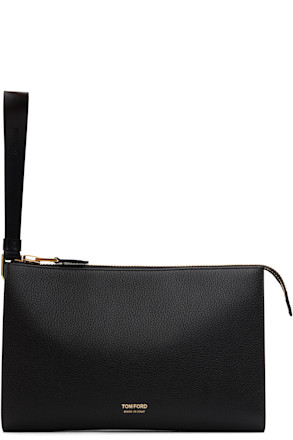 Black Soft Grain Leather Mini Flat Pouch