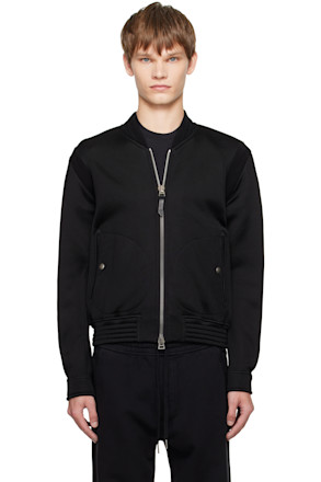 Black Cotton Viscose Bomber Jacket