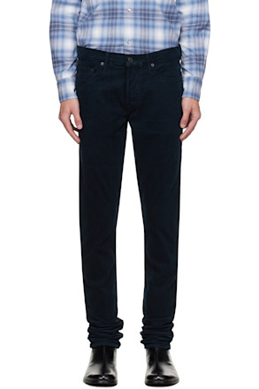 Navy 12 Waves Cord Stretch Slim Fit Trousers