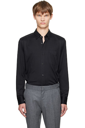 Black Silk Cotton Blend Button Down Shirt