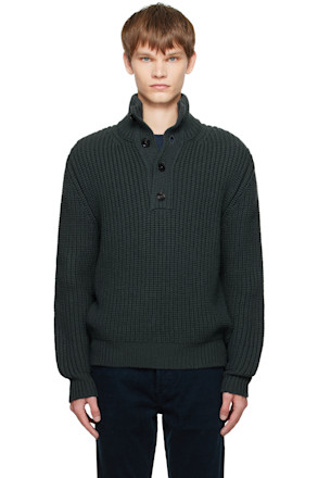Gray Cashmere Wool Half Button Sweater