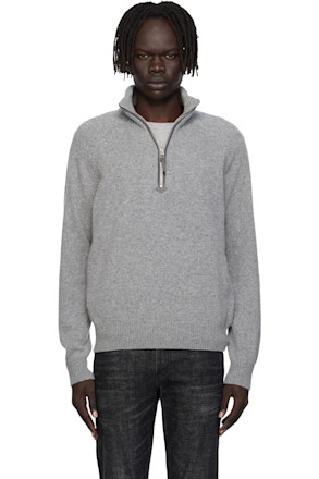 Gray Lambswool & Cashmere Half-Zip Sweater