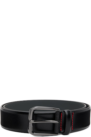 Black Leather Branded Buckle Belt