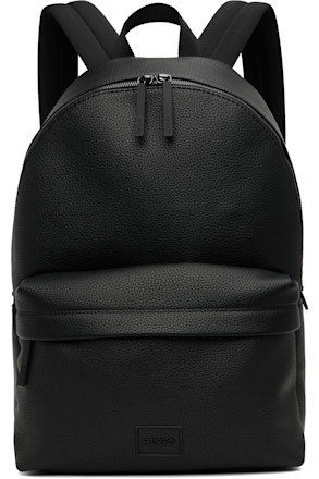 Black Faux-Leather Logo Backpack