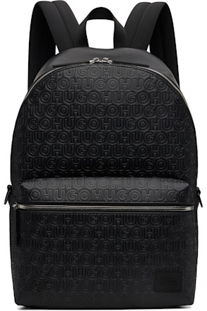 Black Embossed-Logo Faux-Leather Backpack